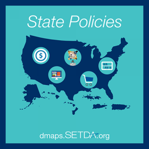 State Policies with the URL DMAPS.setda.org. There is a US map with icons of teachers and devices in circles.