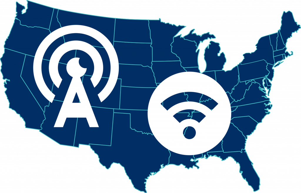 Map of USA with bb and wifi